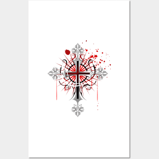 Silver Cross on a White Background ( Golthic Cross ) Posters and Art